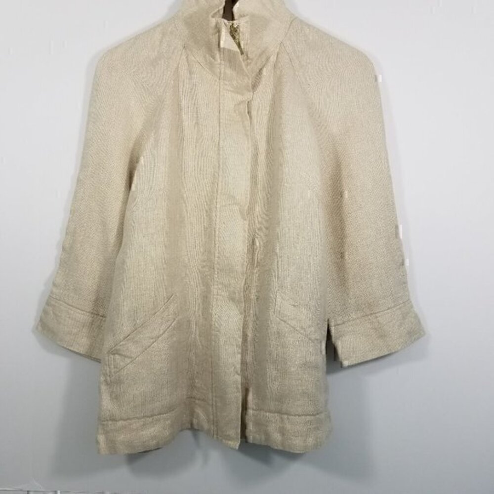 Charter Club Gold Linen Zip Up Long Sleeve Shirt L